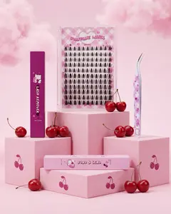 BunnyCake Lash Kit Complete At Home Extension System with Clusters Bond Seal Glue Remover Tweezers for Natural to Full Glam Lashes - Makeup, Eyelashes