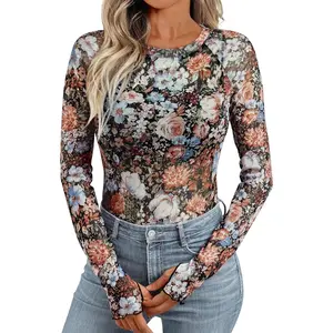 Womens Mesh Sheer Lace Going Out Slim Fitted See Through Tops Spring Fashion Clothes 2026 Outfits