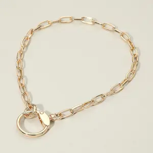 Gold-Plated Charm Holder Chain Necklace, Statement Link Style