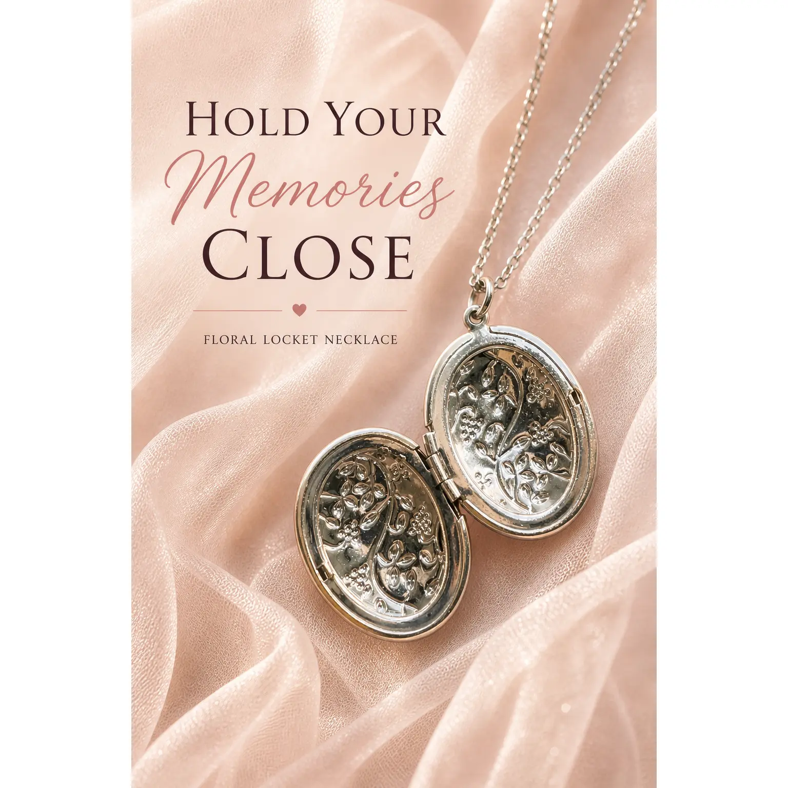 “Hold Your Memories Close” Vintage-Inspired Floral Locket Necklace ✨ Timeless • Romantic • Meaningful ✨Vintage Style Floral Locket Necklace – Silver Tone Oval Keepsake Pendant