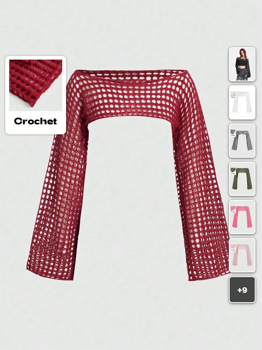 LACEX Crochet top hollow knit off shoulder short pullover Y2K streetwear