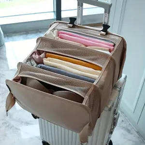 Foldable Hanging Travel Storage Bag with Hook, Suitcase Packing Organizer, Layered Clothes Underwear Socks Shoes Organizer, Breathable Mesh Closet Hanging Bag for Business Trip Travel Hotel Wardrobe, Home Closet Organizer