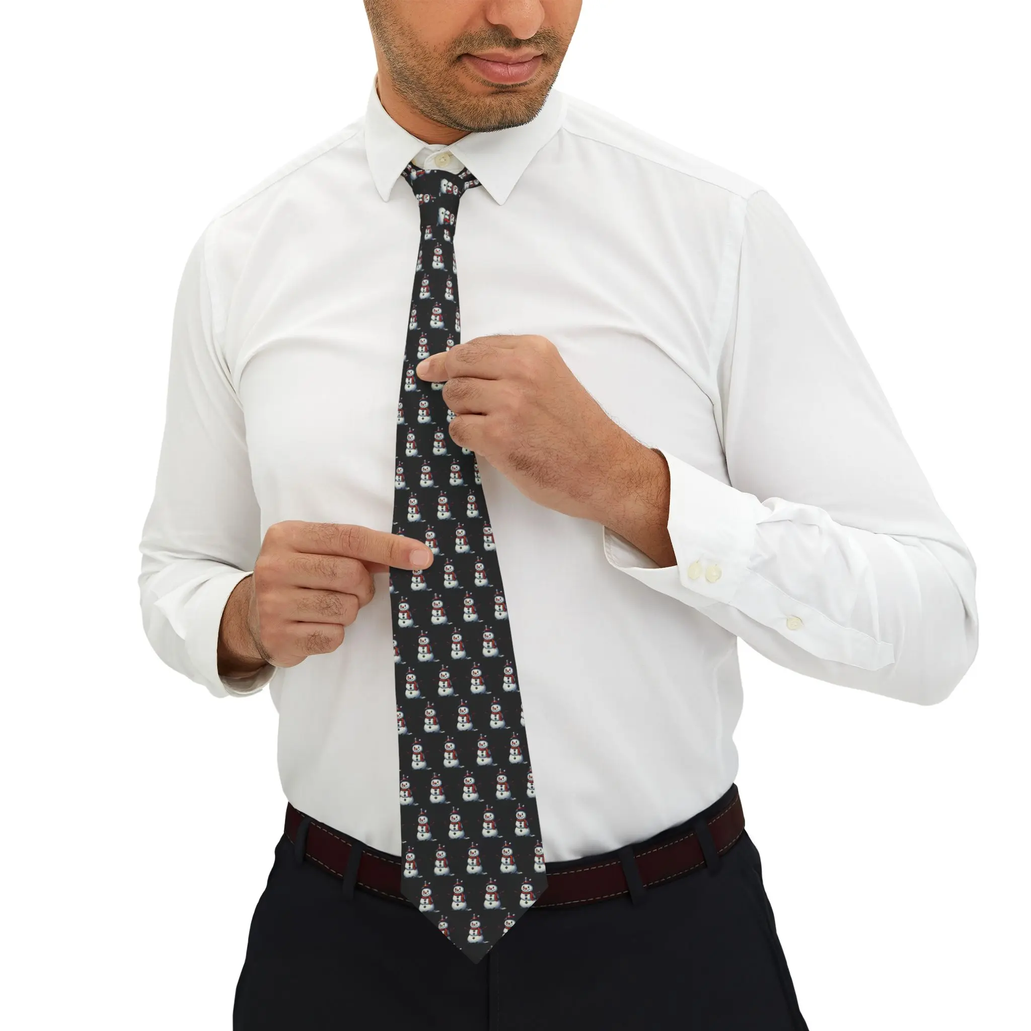 Necktie, Christmas Snowman Gamer Gift, Holiday Stocking Stuffer, Retro Pixel Art Men's Accessory, Winter Office Party Wear, White Elephant