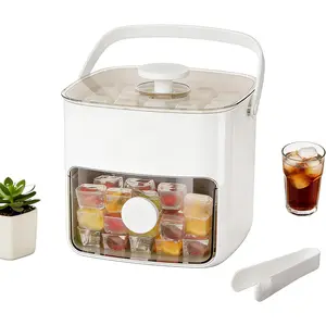 Plastic Ice Cube Trays with Bin and Scoop for Freezer, 2 Pack Easy-Release Sturdy Ice Tray with Lid, Stackable Ice Maker Set for Whiskey, Cocktails, Iced Coffee, BPA Free, White