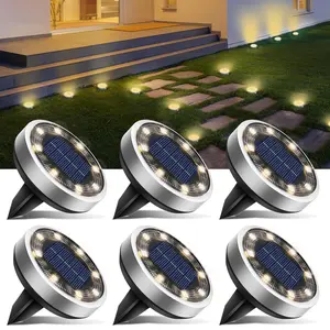 Solar Ground Lights Outdoor, 8 LED Flat Solar Lights Outdoor Pathway IP65 Waterproof for Garden Pathway Lawn Patio Yard Landscape,  Ground Buried Lamp For Step Stair Deck, Summer EssentialsOutdoor Decor Lighting,DIY, Warm White