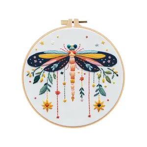 Beginner Embroidery Kit, Elegant Cross Stitch Set, Butterfly Dragonfly Leaf Pattern, DIY Embroidery Supplies, Includes Printed Cotton Fabric