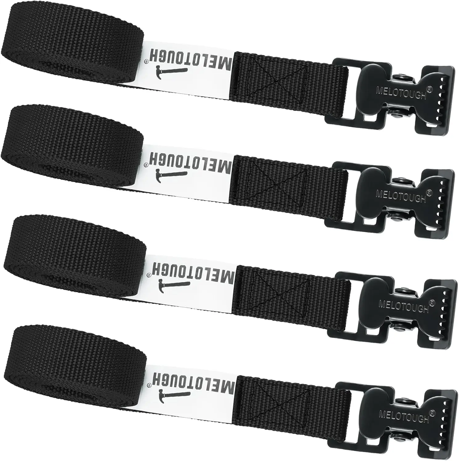 MELOTOUGH 4Pk 1" x 4ft Lashing Strap with Alligator Thumb Buckle Cargo Secure Webbing Up to 450lbs,Ladder Straps,Tie Down Straps,Utility Straps with Clips,Black