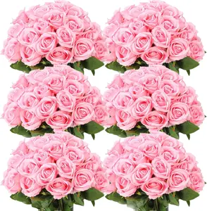 12/24 Pcs Pink Lifelike Silk Roses - Real Touch Fake Flowers for Weddings, Engagements, Home & Office Decor - Perfect for Christmas, Valentine's, Mother's Day & More