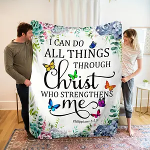 1pc Bible Verse Pattern Blanket, Flannel Fabric Soft And Warm Blanket, Suitable For Living Rooms And Bedrooms, Home Decoration, And