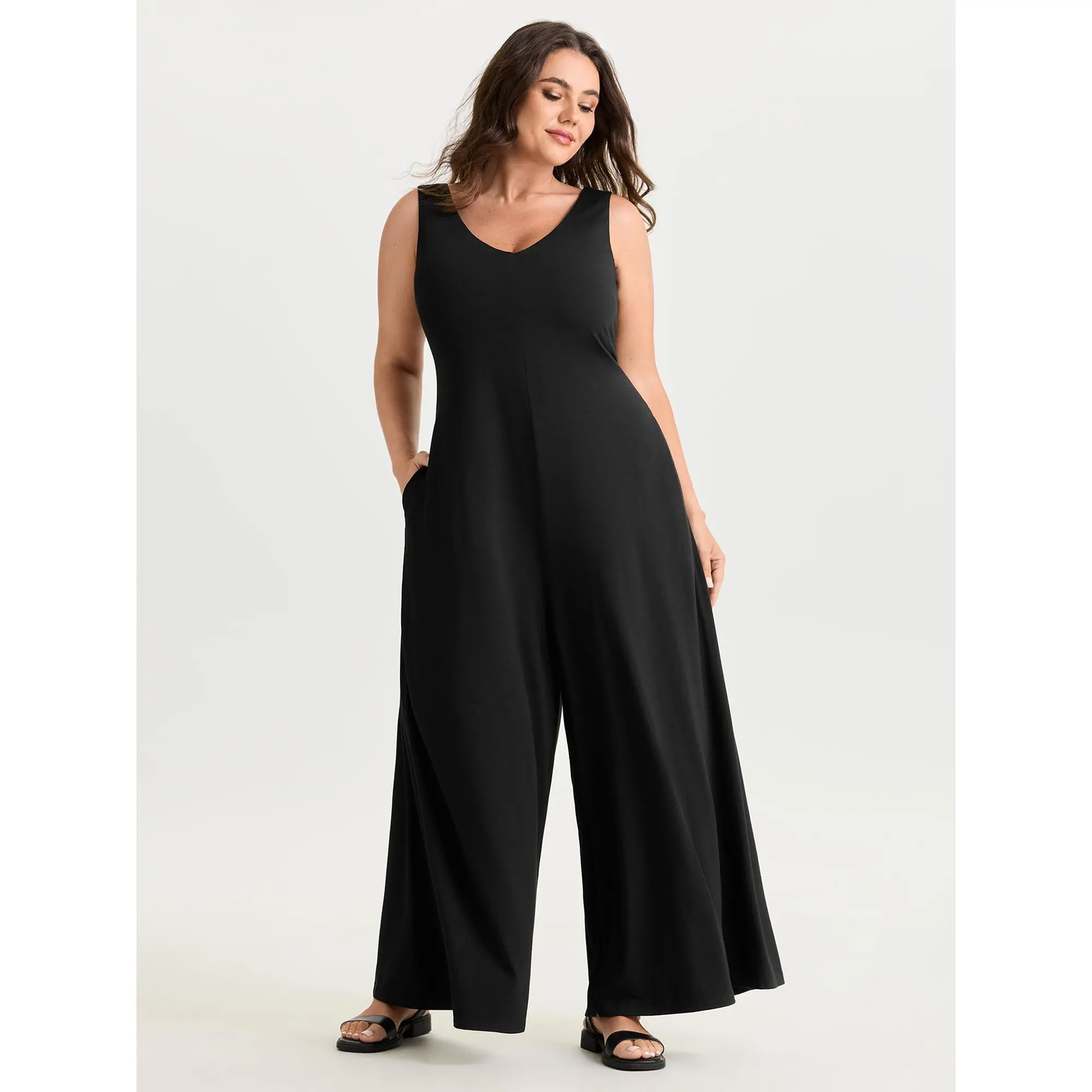 BLOOMCHIC Plus SizeStretchy Deep Back Neckline Jumpsuit[M-6X] Back To School,Spotlight Day