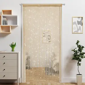 Door String Curtain Doorway Beads Curtains,Hanging Room Divider Beaded Decor Hippie Glitter Fringe Panel Closet Window Doors Sequin Sheer Boho Doors Tassel (Champagne)