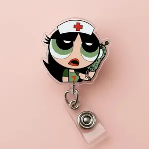Power puff girls Retractable ID Badge Reel Cute Nurse ID Badge Holder Office Accessory Unique Gift for Nurses, Nursing Students or Coworkers
