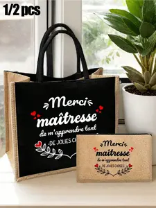 Portable Jesus-themed black canvas tote bag and makeup bag, ladies' linen large-capacity handbag, God, Jesus, Christianity, religious activities, shining crown and Jesus letter pattern, large-capacity shopping bag, portable multi-functional makeup bag