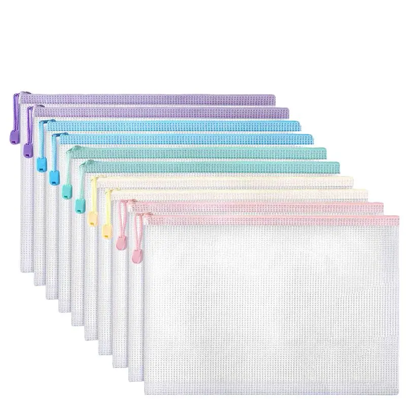 A4 Waterproof Zippered Mesh File Folder, Portable Organizer for School & Classroom, Travel Storage Bag, Office Supplies, Documents Organizer