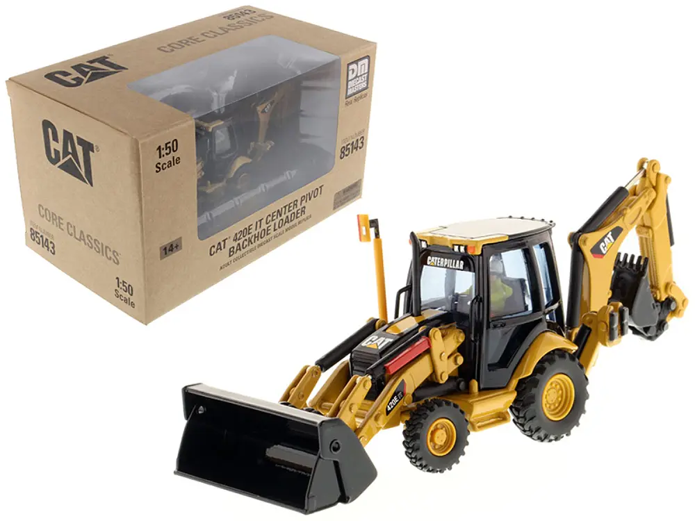 CAT Caterpillar 420E Center Pivot Backhoe Loader & Working Tools & Operator "Core Classics" Series 1/50 Model by Diecast Masters