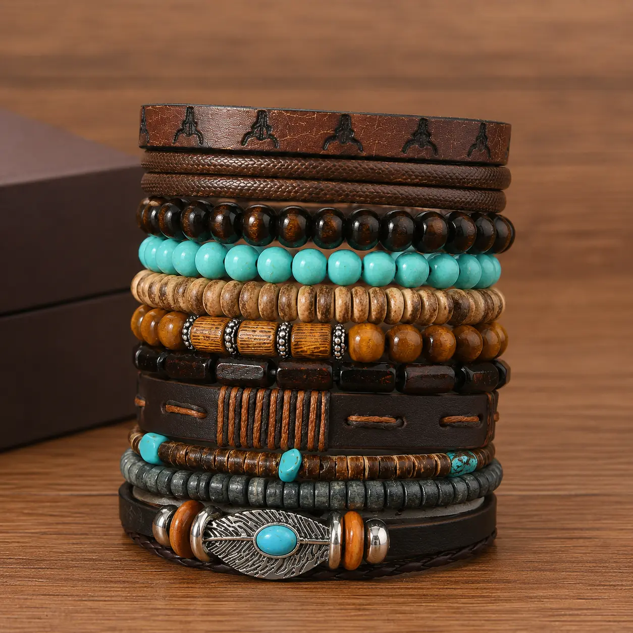 11Pcs Turquoise Leather Western Bracelets for Women Men Bohemian Retro Turquoise Wrap Bracelets Exquisite Layered Stacked Cowboy Cowgirl Bracelet Western Country Concert Outfits Leather Cuff Bracelet for Women