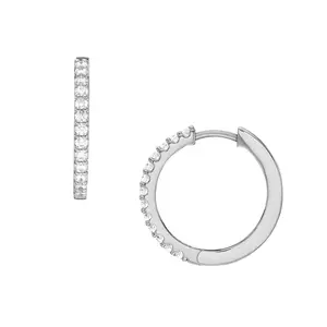 Fossil Women's Ellis Pavé Glitz Silver-Tone Brass Hoop Earrings