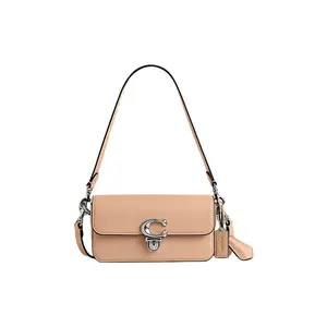 COACH Studio 20 Silver Logo Flap Top Handle Crossbody Shoulder Bag for Women in Nude Leather