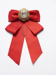 French Vintage Satin Bow Tie, Pearl Rhinestone Chain Neckwear, Wedding Bridesmaid Jk Uniform Collar Flower, 1pcs Elegant Accessory