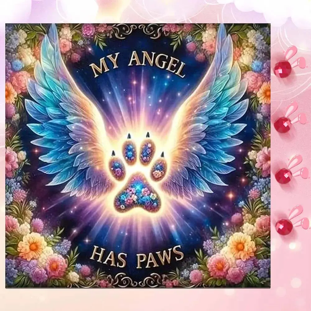 5D DIY Full Drill Round Diamond Painting - Diamond Art Painting Kit Wings, Paw Prints, Flowers Mosaic, Canvas - DIY Decorative Painting, Home Wall Decor, Suitable for Halloween and Christmas, Birthday and Anniversary Gifts, Handmade Gifts, Handicraft