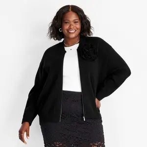 Women's Rosette Sweater Bomber Jacket - Future Collective