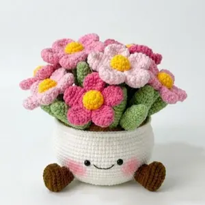 Handmade Crochet Flower Pot Amigurumi - Cute Knitted Plant Desk Decor