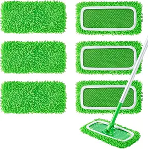 6Pcs Reusable Microfiber Mop Pads Compatible with Swiffer Sweeper Mop, Replacement Dry & Wet Mopping Cloths for Hardwood/Stone Floor Cleaning-Green