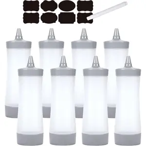 Condiment Squeeze Bottles Sauces Ketchup Bottles Squeeze Bottles Liquids, Oil - 12 oz (8 Pack, Gray)