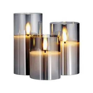 VEVOR Gray Flameless Decorative Lamp Candles, Set of 3 Battery-Operated LED Candles with 10-Key Remote, Timer, Real Wax & Warm Flickering Light for Festival, Home Decor
