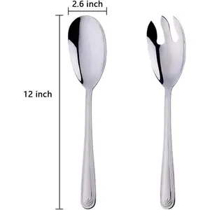 Large 12" Salad Servers Set Serving Spoon Spork 18/10 Stainless Steel - Silver