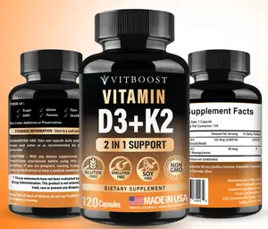 Vitamin D3 K2 Complex 5000 IU with Vitamin K2 MK7 90 mcg Dietary Supplement 120 Capsules for Bone and Heart Health Muscle Strength Immune System Support Easy to Swallow Non GMO Gluten Free Vitamins for Adults