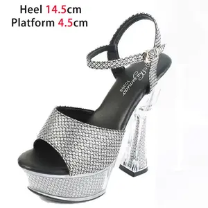 Glitter Silver Thick Heeled Women Shoes Fashion New Summer Sandals Ladies Transparent Platform Dress High Heels Pumps plus Size Voesnees