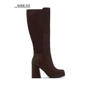 Harley Wide Fit Platform Block Heel Boots - Brown
