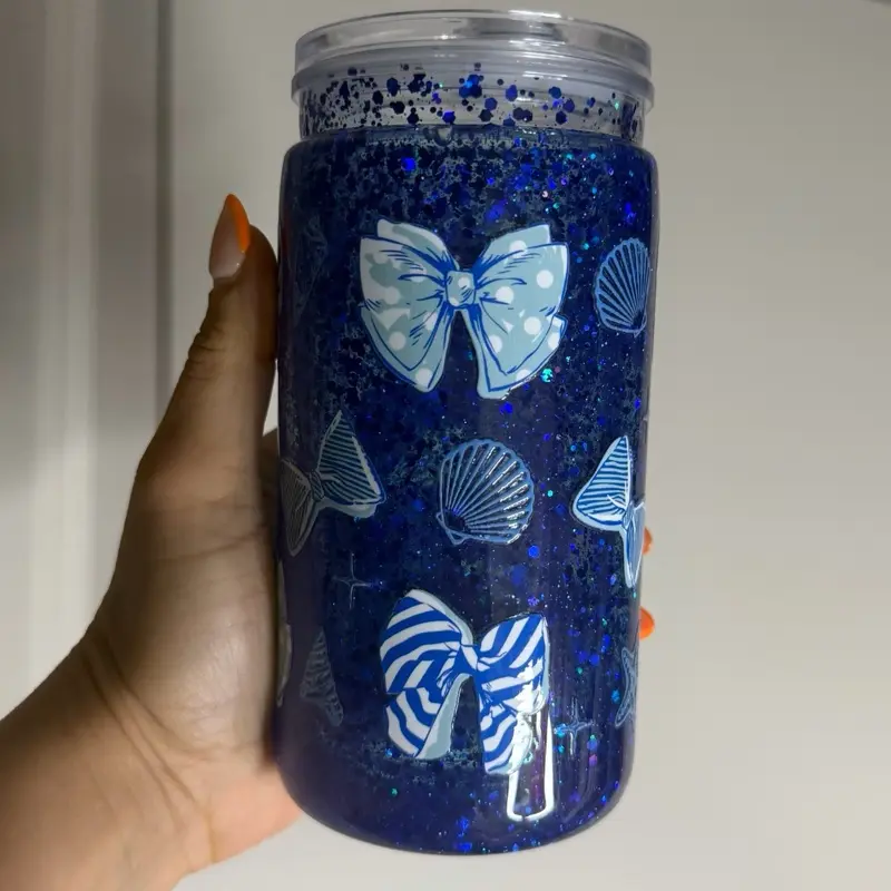 Beach Glitter Snow Globe Tumbler