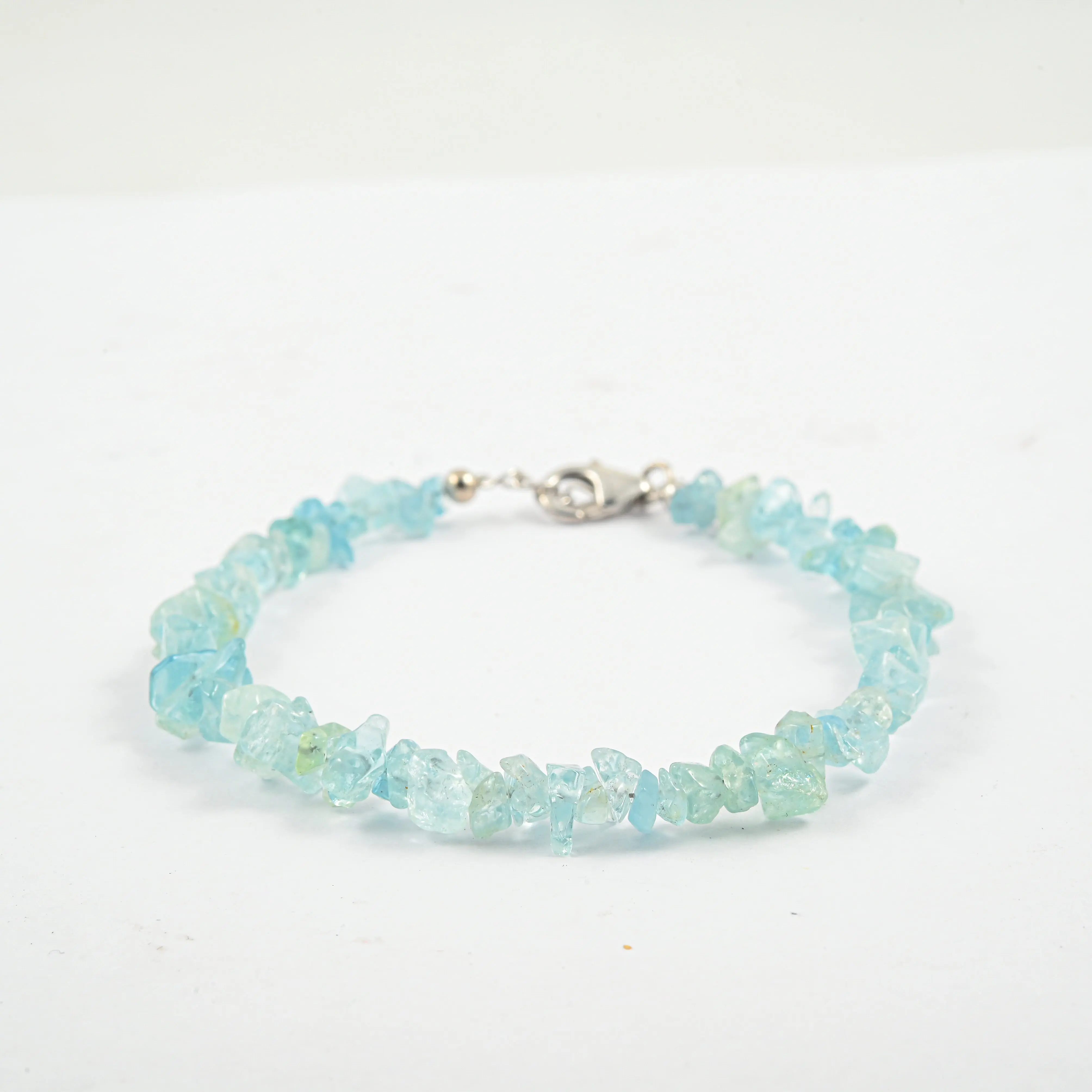 Aquamarine 40.35 ctw Beaded Chips Bracelet in Sterling Silver (7.-8.5In)