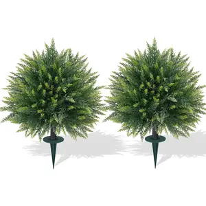 Artificial Cedar Topiary Trees with Ground Spike, 2 Pieces Fake Pine Shrubs Bushes, UV Resistant Faux Evergreen Cypress Tree Plants for Indoor Outdoor Planters Front Porch