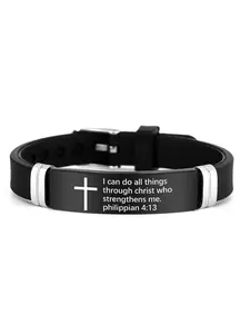 Silicone Bible Verse Christian Bracelet Adjustable Stainless Steel Cross Letter Design Unisex Fashion Elegant Jewelry Religious Gift Personalized Gift