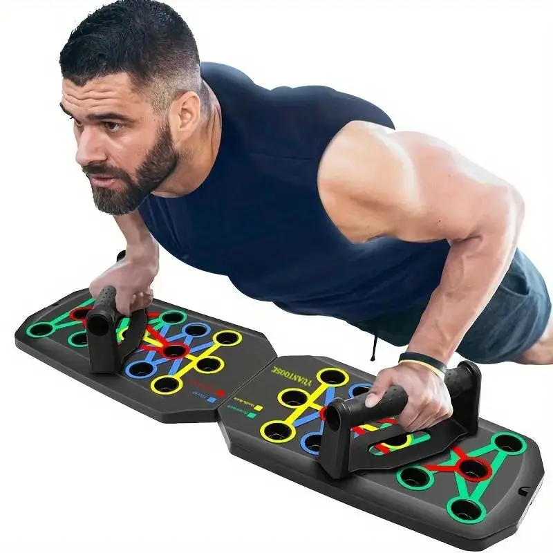 Foldable Push-up Board with Resistance Bands - Multifunctional Fitness Equipment, Foldable Exercise Machine, Portable Home Gym - Full Body Strength Training for Chest, Arms, Shoulders, Core - Workout Equipment for Men, Women, Father’s Day Gifts, Home Gym,