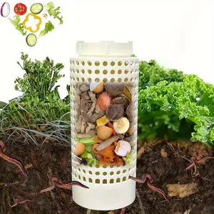 Four-piece round plastic microbial incubator (with lid) for outdoor gardening - suitable for kitchen food waste treatment, underground earthworm farms, easy cleaning and maintenance, garden waste management | beautify garden layout