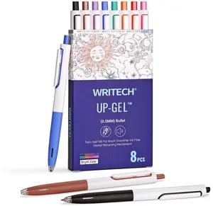 WRITECH Retractable Gel Ink Pens: Multicolor 0.5mm Fine Point Pen No Smear & Bleed for Journaling Sketching Drawing Notetaking Extra Smooth Writing Silent Click Pen Set Up-Gel 8ct