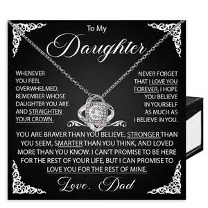 To My Daughter Necklace From Dad With Love Knot Message & Elegant Box, Birthday, Father Daughter Necklace #386, White Love Knot Necklace Christmas Gifts, Jewelry Gifts, Birthday Gifts