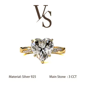 [Venus Jewelry] Synthetic Moissanite 3 CCT Heart Cut Double Twist Band Design VVS 1 D Color Solid Silver 925 Solitare Ring