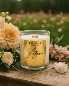 Wood Wick Candle | Strawberry Gardenia Scent, Coconut Soy Beeswax Luxury Floral Musk Candle, Sandalwood Amber | Amor by Frezco Candles 10 oz