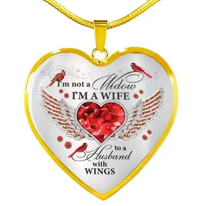 CubeBik I'm Not A Widow I'm A Wife Necklace - A Big Piece Of My Heart Lives In Heaven Cardinal Birds Heart Pendant Necklace