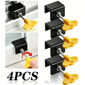Adjustable Sliding Window Lock Set, 4-Piece Aluminum Security Lock with Key, Vertical/horizontal Use, Home Safety Protection