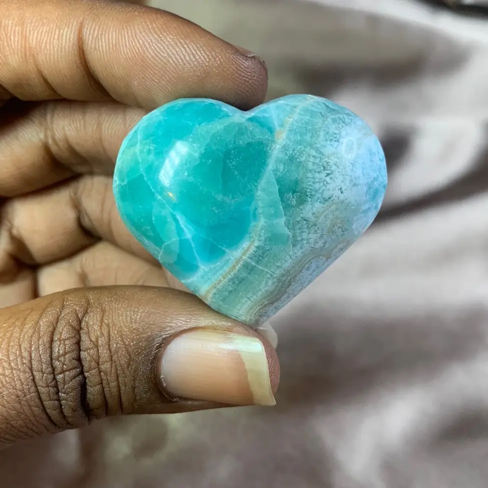 Natural Blue Aragonite Crystal Heart