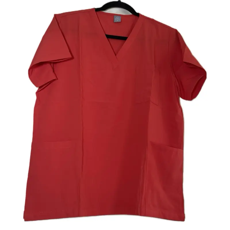 Red Orange Scrub Uniform Set for Medical Professionals with V-Neck and Pockets