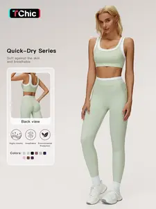 Women's Two-Piece Colorblock Yoga Set, High-Waisted Ribbed Casual Fitness Sportswear, Athletic Fashion Activewear, Versatile Gym Workout