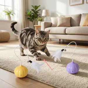 Interactive Electric Cat Toy with Laser Teetotum Frivolous Feather & Small Bell Cat-Wand Fun Feline Companion for Cat Owners