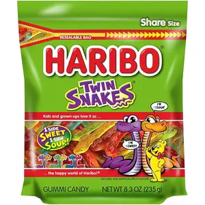Gummi Candy, Twin Snakes Sweet Sour Gummy Candy, 8.3 Ounce Resealable Share Size Stand Up Bag, Soft Chewy Snacks, Assorted Fruity Flavors